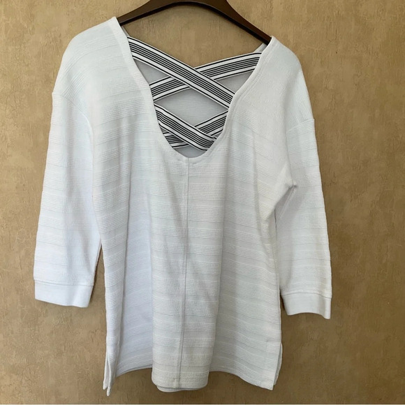 Talbots White Tunic with Blue/White Open Back.  Size M Petite - Picture 8 of 13